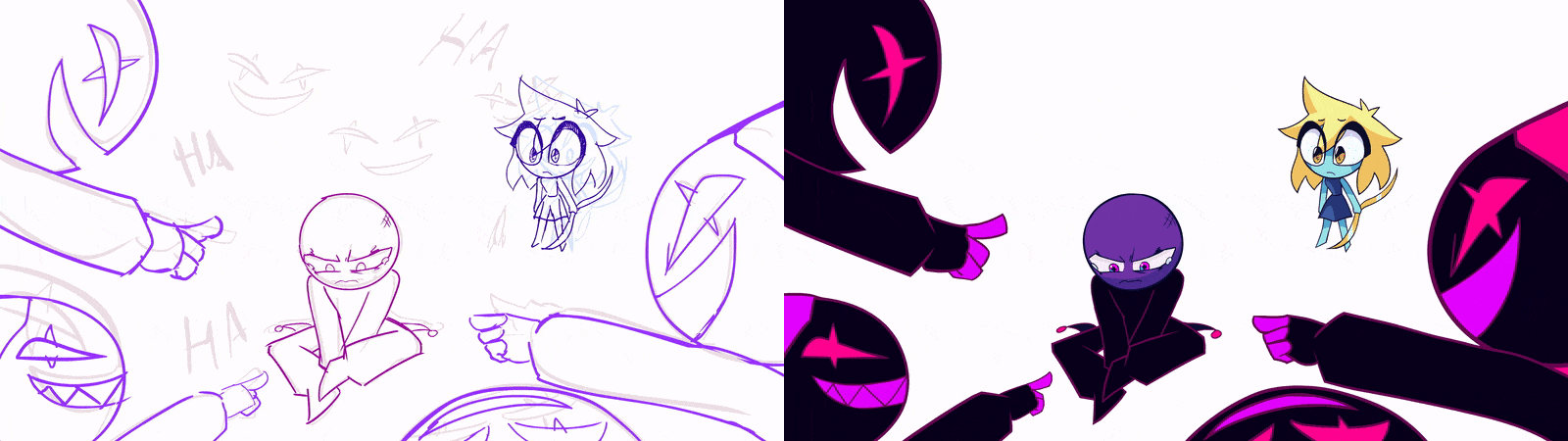 Violet vs. Dummy (Roughs, Clean-up, Color)